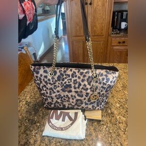 Michael Kors Animal Print Tote with Gold Accents